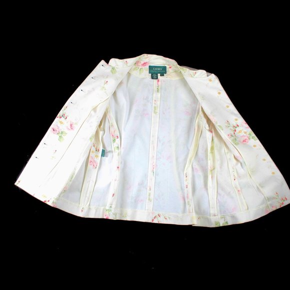 Ralph Lauren Floral Jacket Cabbage Rose Striped High Neck Multi-button - Picture 8 of 12
